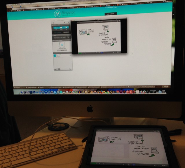 Photo of computer and iPad showing Slingshot